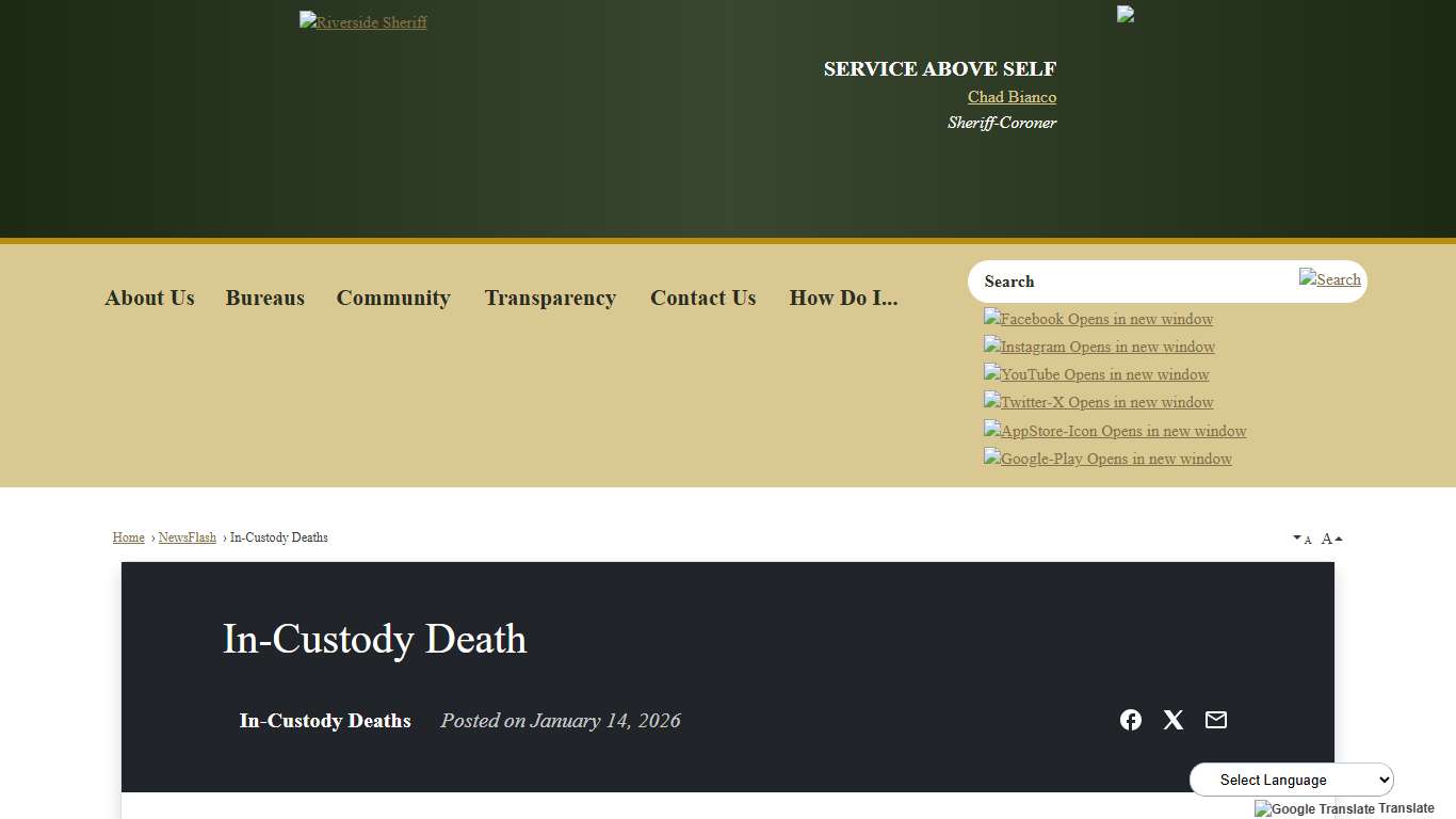 In-Custody Death • Riverside County Sheriff, CA